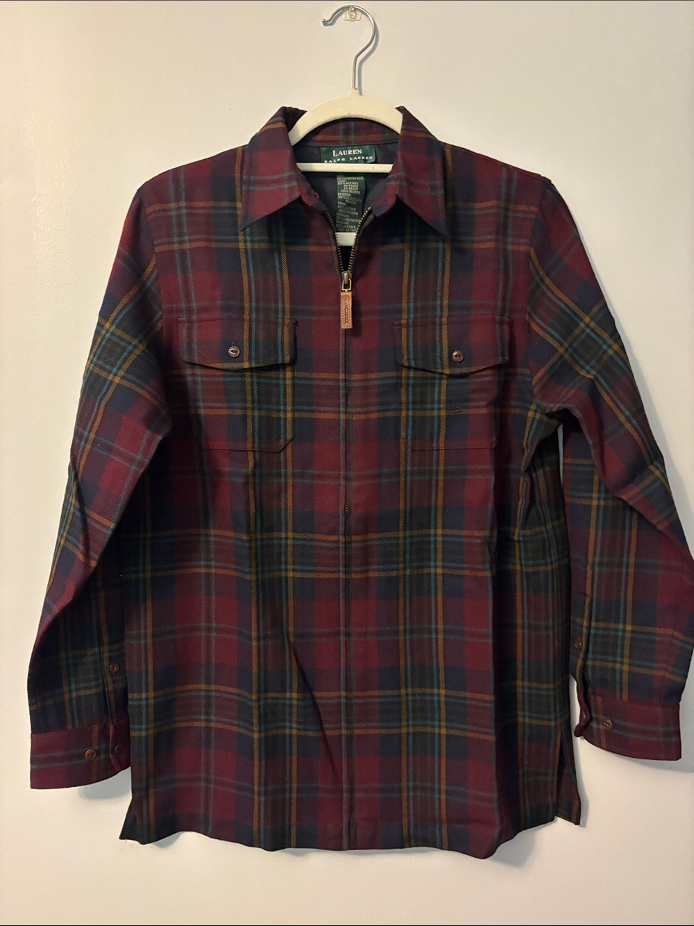 Lauren Ralph Lauren Burgundy Plaid Zip-Front Shirt
